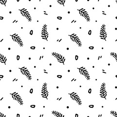 Vector black plant seamless pattern. Original design, print for T-shirts, textiles, web isolated on white background.