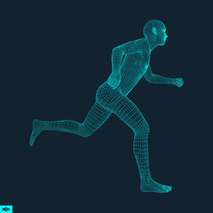 3d Running Man. Design for Sport, Business, Science and Technology. Vector Illustration. Human Body.