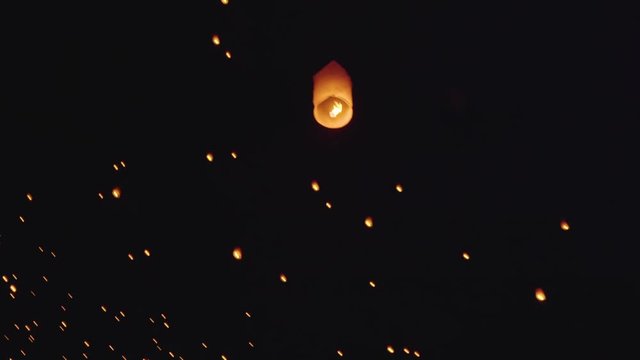 Thousands of sky lanterns are released into the night sky to wish for good luck as part of a lantern festival.