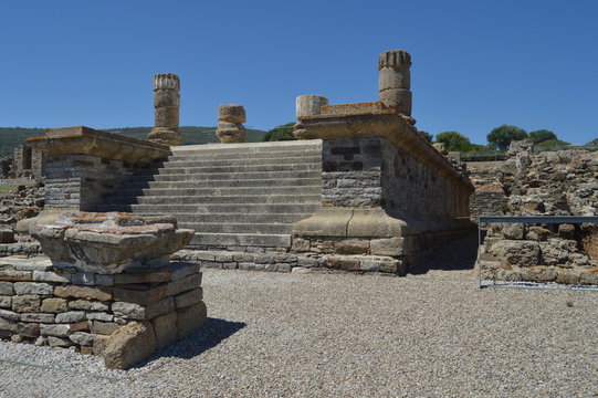 Isis Temple In Roman City Baelo Claudia Dating In The 2nd Century BC .. Stock Photo, Picture And Royalty Free Image. Nature, Architecture, History, Archeology. July 10, 2014. Tarifa, Cadiz, Spain