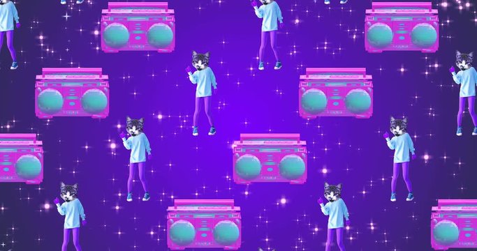 Minimal animation gif art. Cat Disco Dancer seamless animation pattern