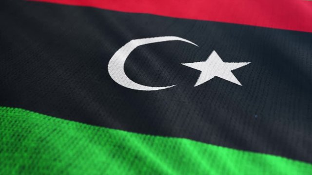 Libya flag is waving 3D illustration. Symbol of Libyan an national on fabric cloth 3D rendering in full perspective.