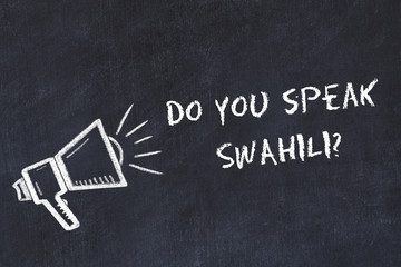 Learning foreign languages concept. Chalk symbol of loudspeaker with phrase do you speak swahili
