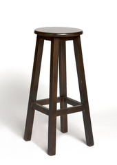 dark brown wooden stool on the white background