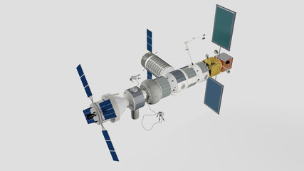 Stazione spaziale Gateway per la nuova missione spaziale verso la luna nel 2026. Rendering 3D su fondo neutro