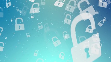 Abstract animation of a digital padlock in cyber space.Futuristic elements are animated on a computer monitor. Electronic processes in digital data processing - Powered by Adobe