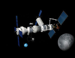 Stazione spaziale Gateway per la nuova missione spaziale verso la luna nel 2026, rendering 3D