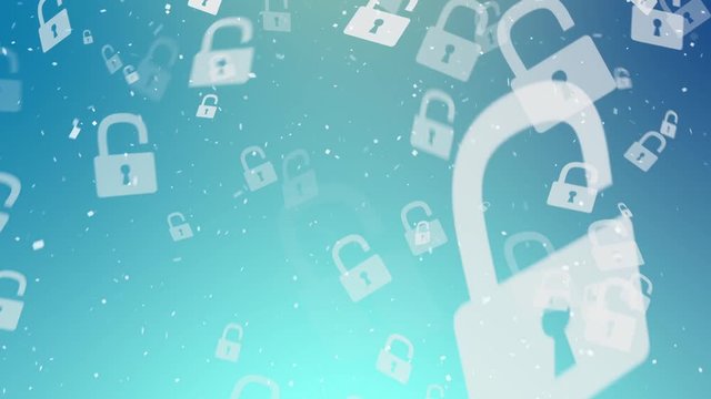 Abstract animation of a digital padlock in cyber space.Futuristic elements are animated on a computer monitor. Electronic processes in digital data processing - Powered by Adobe