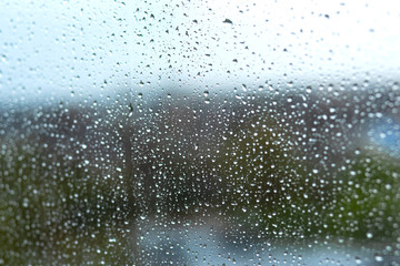 Naklejka na ściany i meble raindrops on the glass on the background of nature