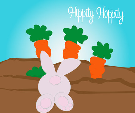 Happy easter symbols painted color pastel in kids style, sun, chicken, egg, rabbit, carrot, star