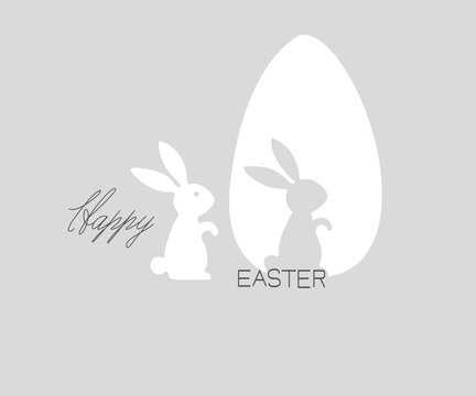 3d abstract paper cut illustration of colorful easter rabbit, grass, flowers and blue egg shape. Happy easter greeting card template.