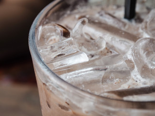 Close up iced chocolate drink, popular drinks in hot day and summer season.