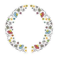 Round flower Frame hand drawn sketch doodles. Vector illustration