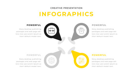 Fototapeta na wymiar Editable annual report flyer leaflet corporate 4 option pin icons modern business presentation design with yellow and gray colors. Presentation design template. Web design