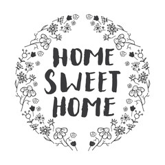 Home sweet home lettering handwritten sign, Hand drawn grunge calligraphic text. Vector illustration