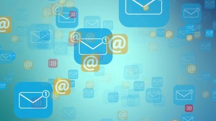 Digital animation of e-mail envelopes floating everywhere on blue background - Powered by Adobe