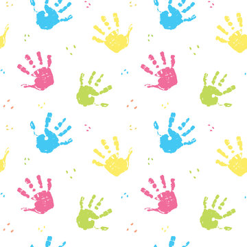 Hand stamp seamless pattern, paint stain background vector illustration