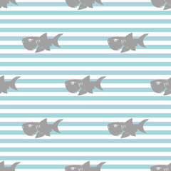 Shark seamless pattern, Hand drawn sketched doodle shark, vector illustration
