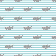 Shark seamless pattern, Hand drawn sketched doodle shark, vector illustration