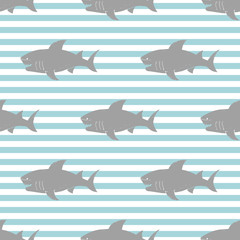 Shark seamless pattern, Hand drawn sketched doodle shark, vector illustration