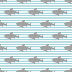 Shark seamless pattern, Hand drawn sketched doodle shark, vector illustration