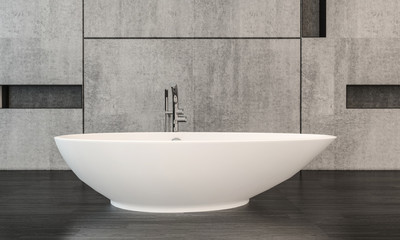 Badewanne vor Steinwand