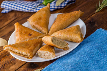 pancakes with stuffing on a decorated table