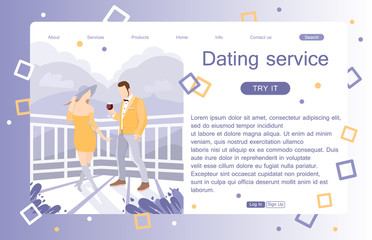 Landing page of dating service. Concept of web page design for website and mobile website. Vector illustration in flat style.