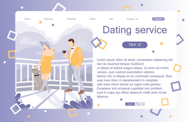 Landing page of dating service. Concept of web page design for website and mobile website. Vector illustration in flat style.
