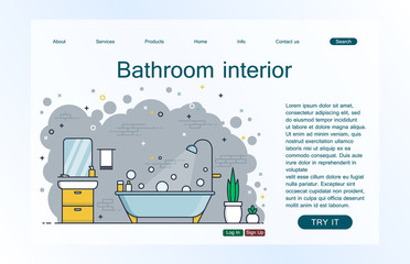 Landing page template of bathroom interior. Concept of web page design for website and mobile website. Vector illustration.