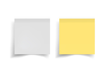 White and yellow stickers papers. Note paper with curled corner. Vector isolated on white background