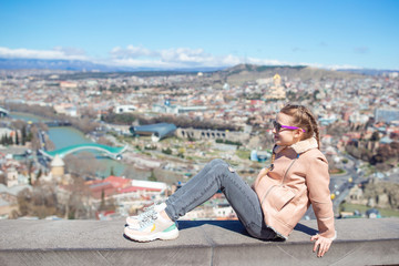 Fototapeta premium Tbilisi city panorama. Old city, new Summer Rike park, river Kura, the European Square and the Bridge of Peace