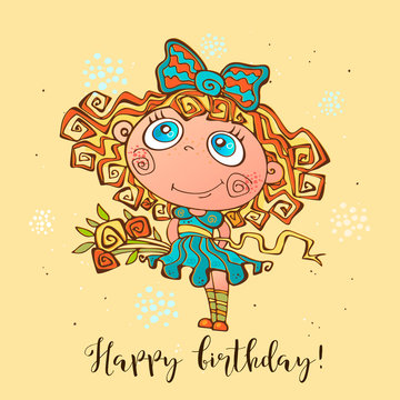 Happy birthday. Birthday card for girls on the occasion. Vector