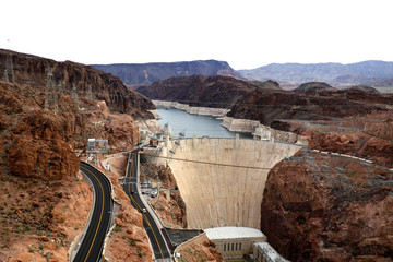 Hoover Dam in the Black Canyon of the Colorado River, between the U.S. states of Nevada and Arizona, constructed between 1931 and 1936 during the Great Depression. Important touristic attraction.