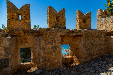 Ancient village of Simena-Kalekoy on the shores of the Mediterranean Sea in the Kekova area of the Antalya province 