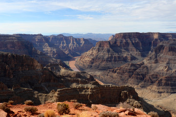 The Grand Canyon, carved by the Colorado River in Arizona, United States. Grand Canyon National Park, Grand Canyon West, amazing view of the nature, breathtaking landscape.