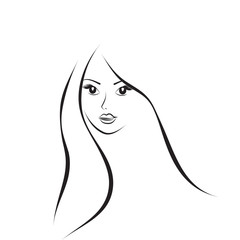 Face of a beautiful young woman sketch. Simple lines. Vector illustration.