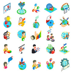 Globalization icons set. Isometric set of 25 globalization vector icons for web isolated on white background