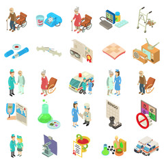 Medical boarding house icons set. Isometric set of 25 medical boarding house vector icons for web isolated on white background