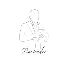 Vector illustration of a barman. Outline style.