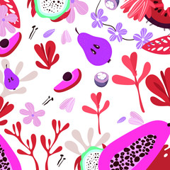 Vector fruits and herbs. Illustration flat eco fruits