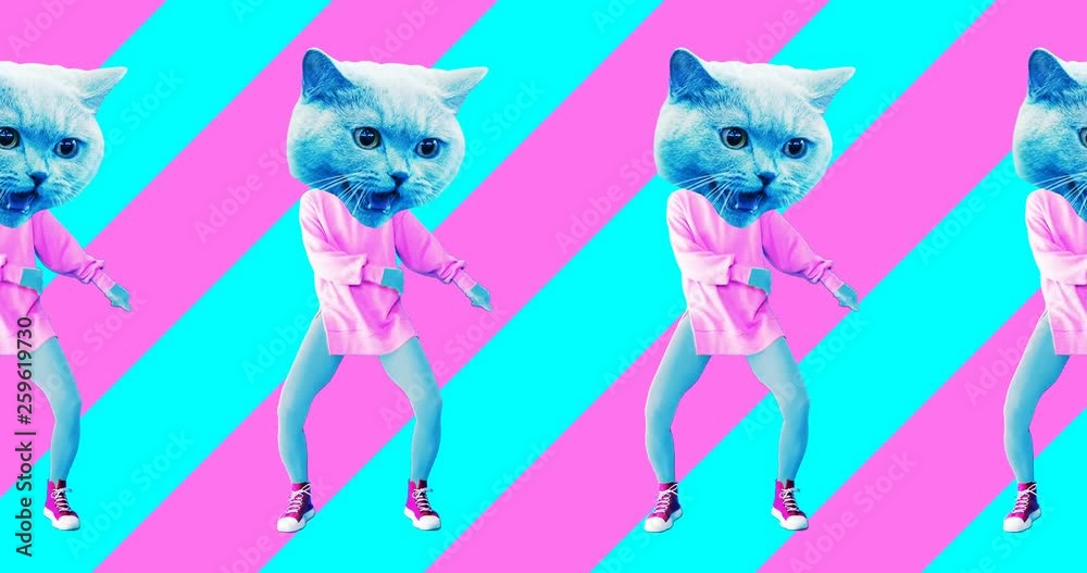 Wall mural minimal animation design. pretty kitty. strip lover vibes. pop and dance mood
