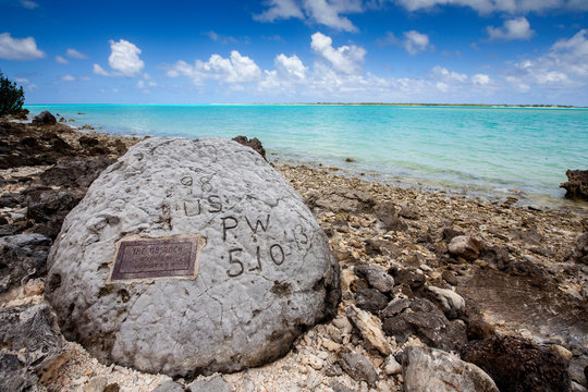 Wake Atoll, part of Pacific Remote Islands Marine National Monument. 98 Rock, a place where prisoners of war during World War II carved an enduring symbol.
