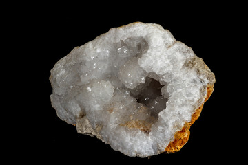 Macro stone mineral quartz geodes on black background