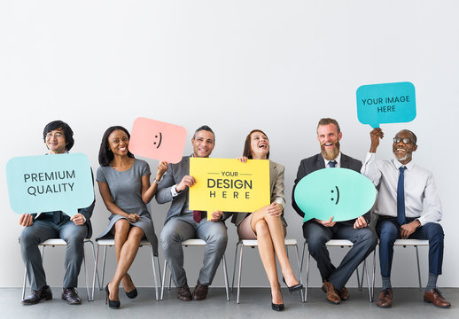 6 People Holding Speech Bubble Placards Mockup