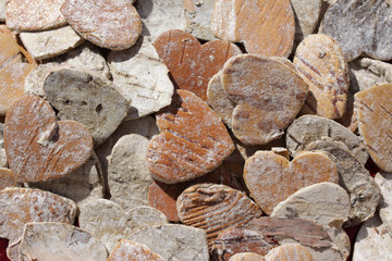 Close-up of natural wooden hearts used for decoration