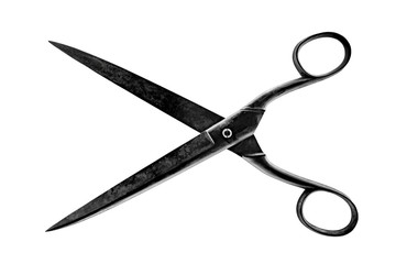old scissors on white background