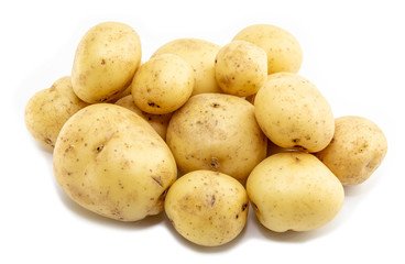 A small group of potatoes isolated on white background in triangle formation