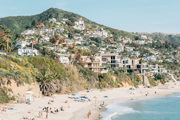 View of the beach and hills at Treasure Island Park, in Laguna Beach, Orange County, California © jonbilous