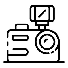 Camera with flash icon. Outline camera with flash vector icon for web design isolated on white background